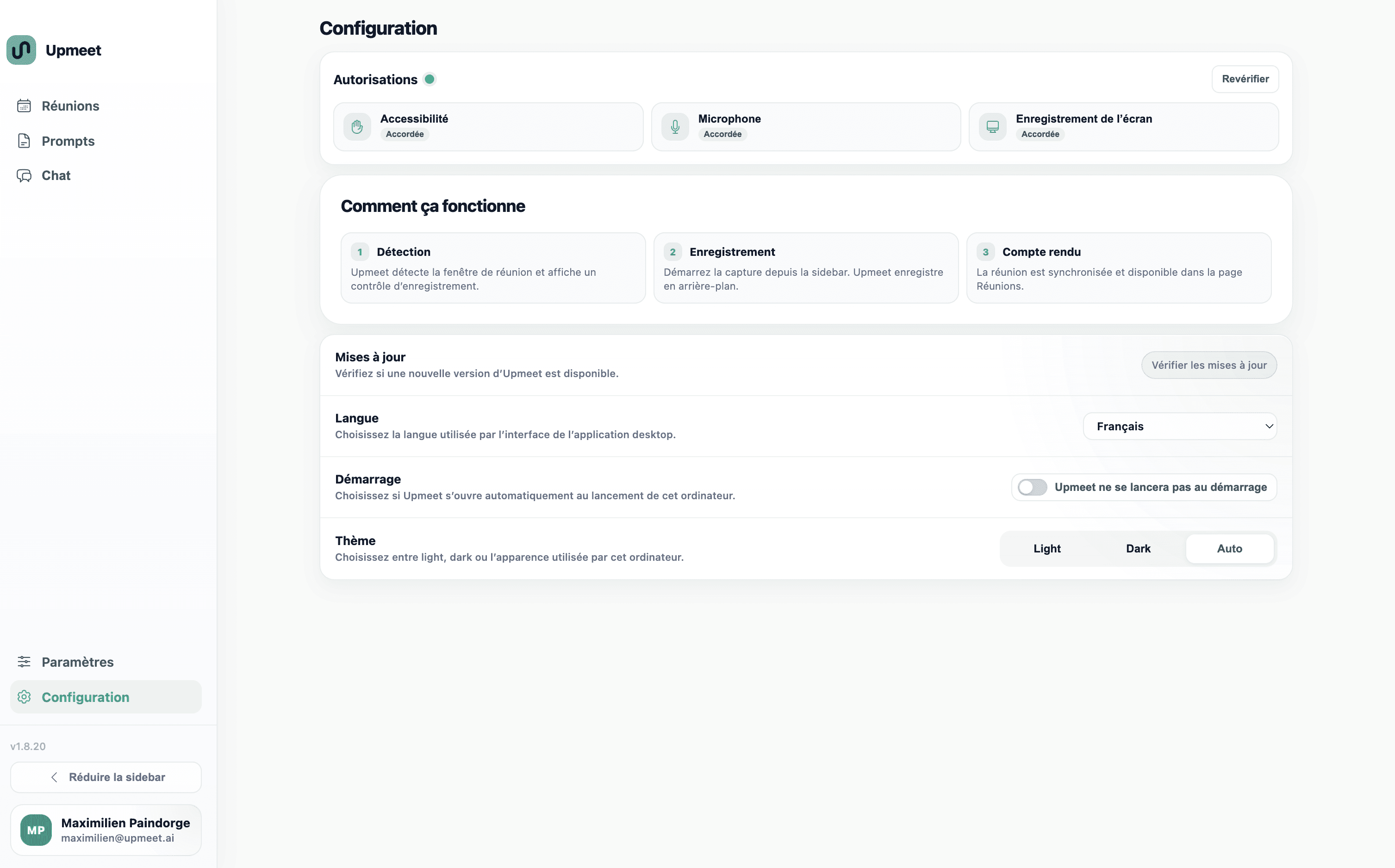 Application de bureau Upmeet
