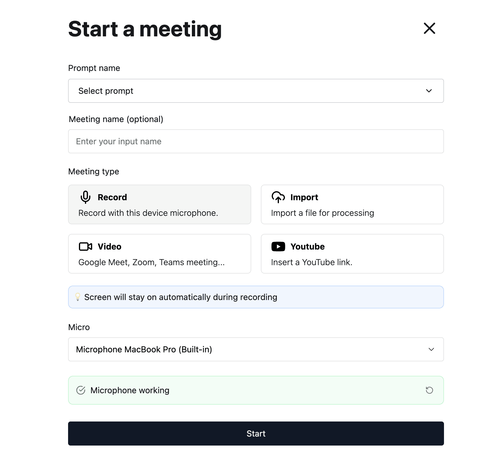 Click on Create to start the recording