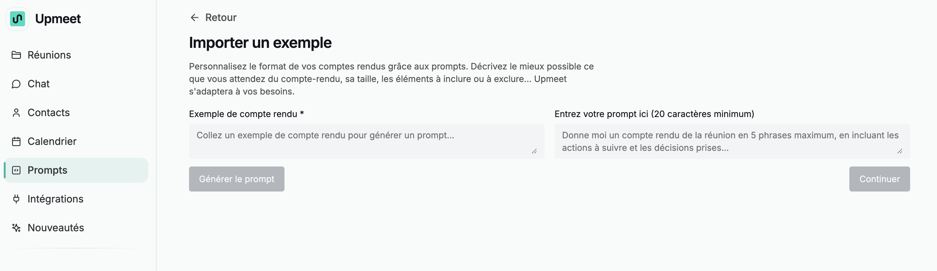 Importer un exemple de prompt