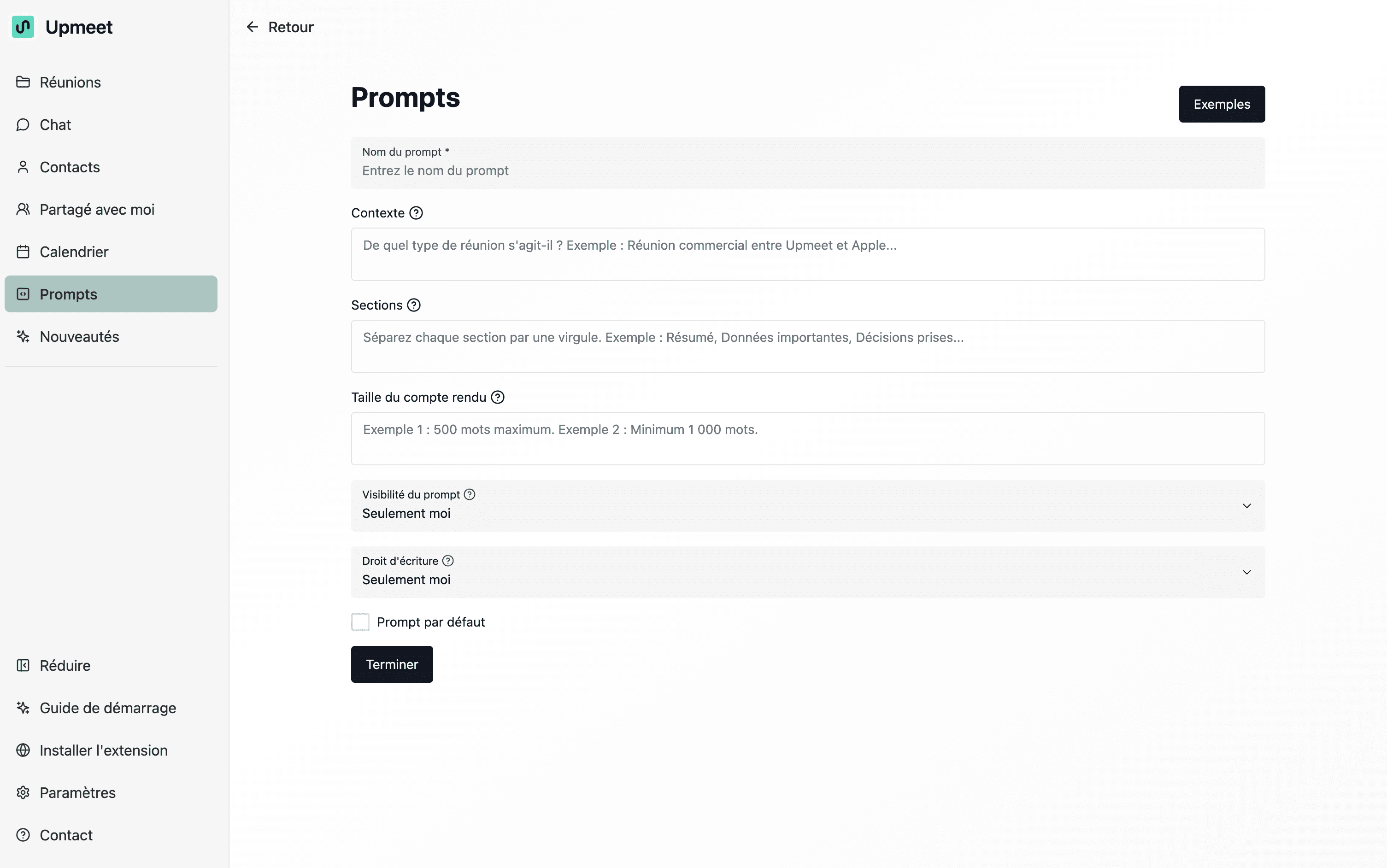 Créer un prompt dans Upmeet