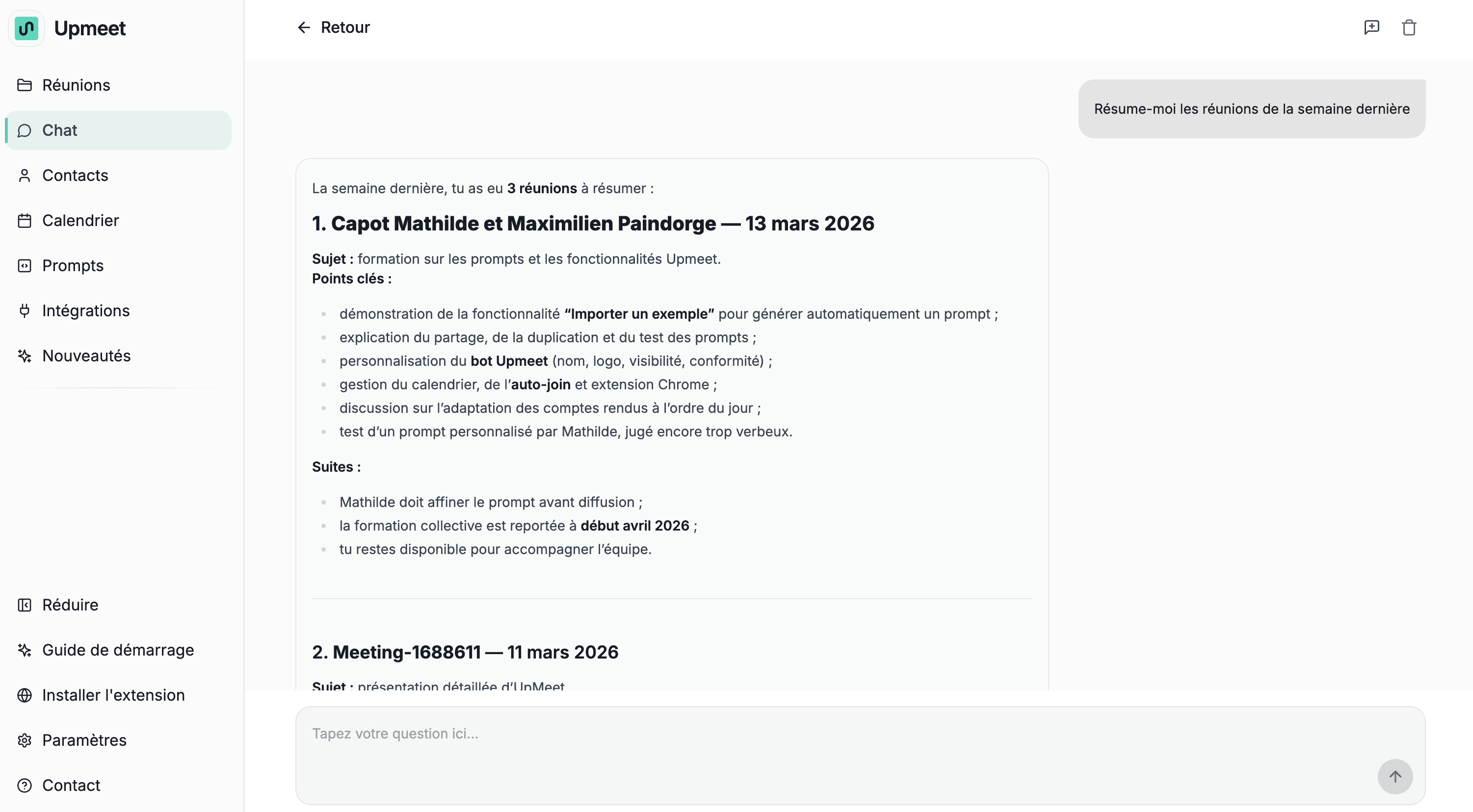 Interface du Chat Upmeet