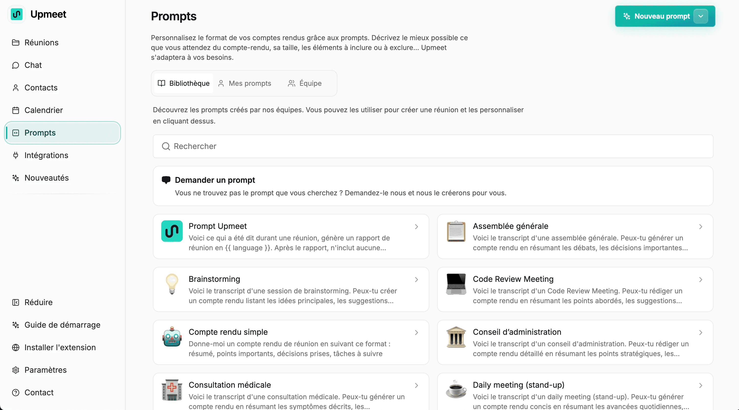Bibliothèque de prompts Upmeet