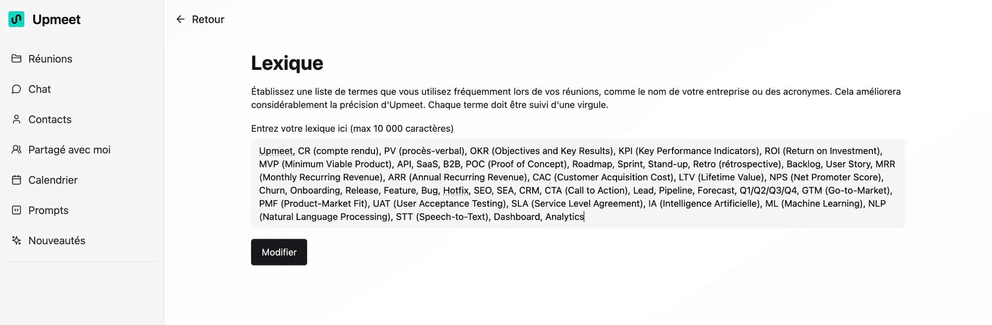 Gestion des tags et du glossaire